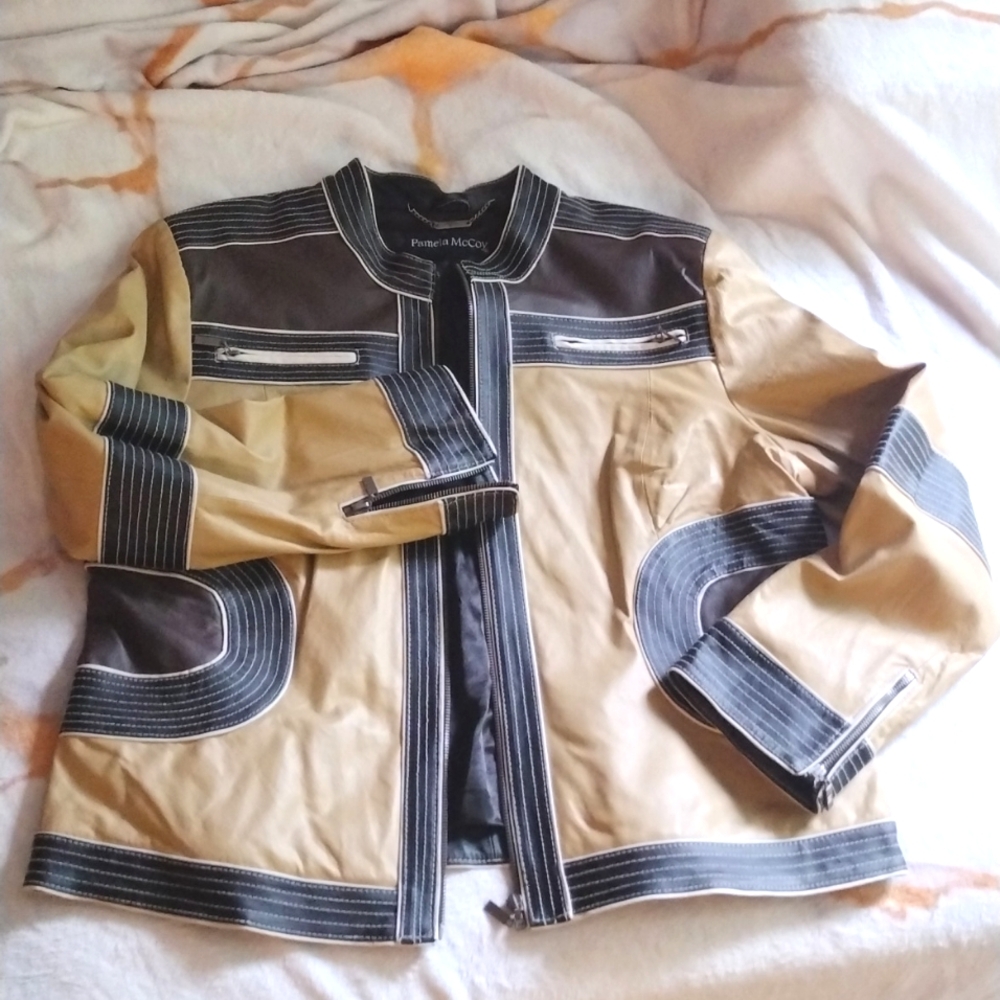 Pamela McCoy color block leather moto jacket - Picture 11 of 11
